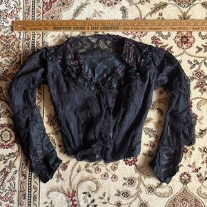 Antique Victorian Mourning Netted Taffeta Halloween Witchy Bodice XXS XS